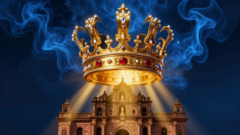 Corona majestuosa sobre arquitectura colonial dramática