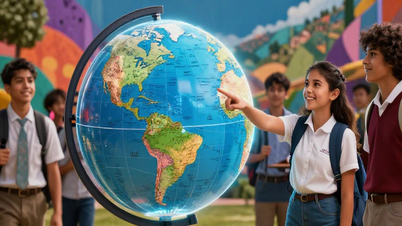 Globo conceptual vibrante con estudiante mexicano