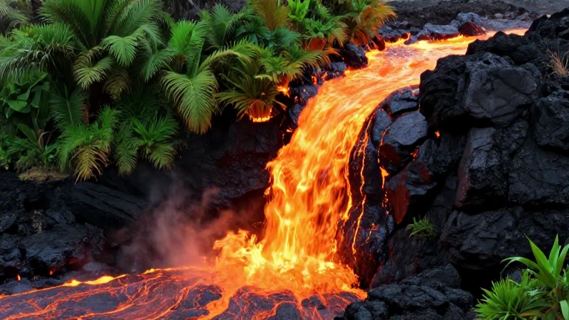 Lava: Qué es, historia, definición y concepto explicados 8 Lava fluye sobre terreno volcánico verde