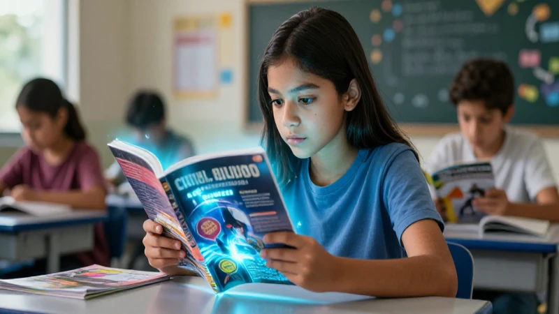 Lectura para adolescentes: Una odisea virtual en un club 7 Estudiante mexicano lee un libro holográfico