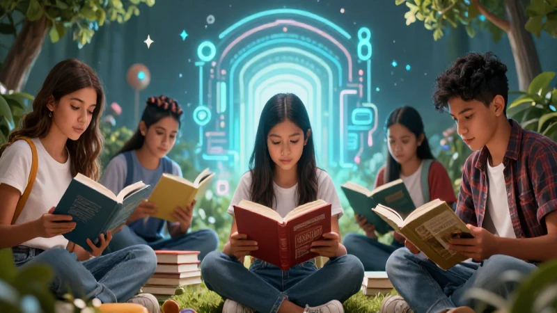 Lectura para adolescentes: Una odisea virtual en un club 4 Jóvenes leyendo en portada educativa digital