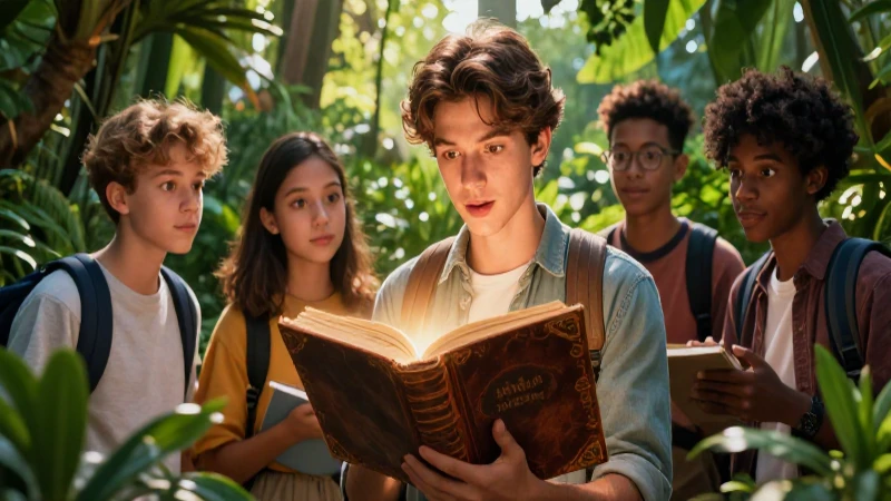 Curioso estudiante estudia un libro en naturaleza