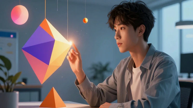 Joven académico analiza geometría abstracta con estilo