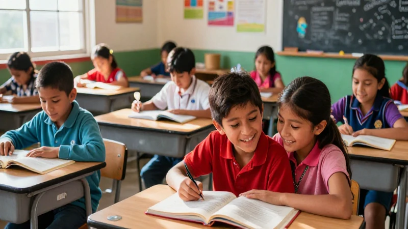 Niños leyendo en vibrante aula mexicana