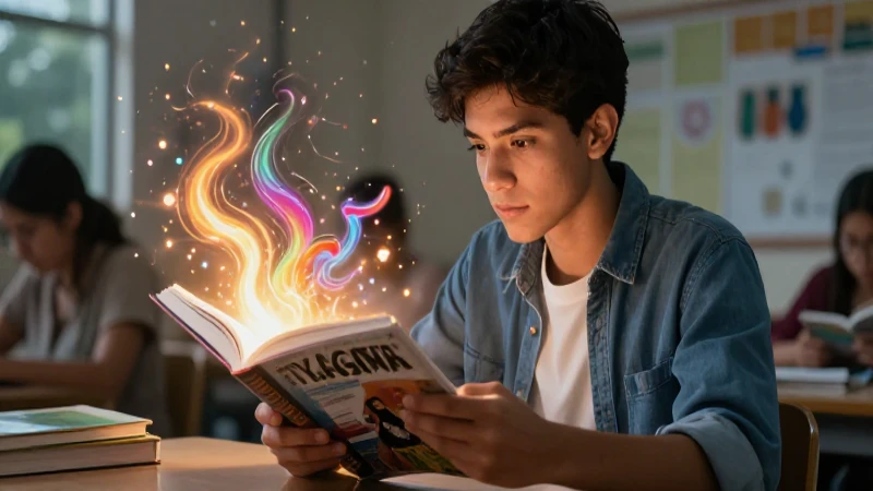 Estudio vibrante: joven leyendo conocimiento