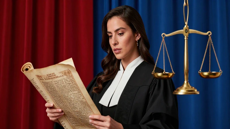 Jurista académica con símbolos de justicia