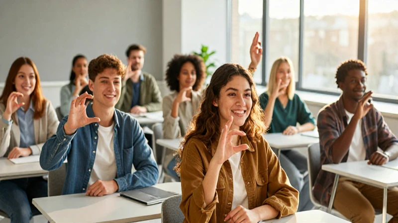 Estudiantes diversos aprenden lenguaje de señas