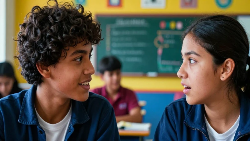 Estudiantes mexicanos conversan con energía en un aula vibrante