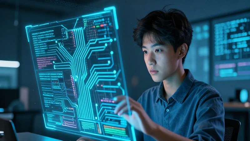 Lenguaje de programación: Dominando los lenguajes clave 6 Estudiante aprende código holográfico avanzado