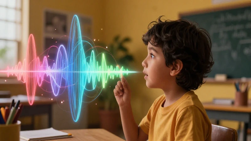 Niño curioso con ondas sonoras abstractas en México