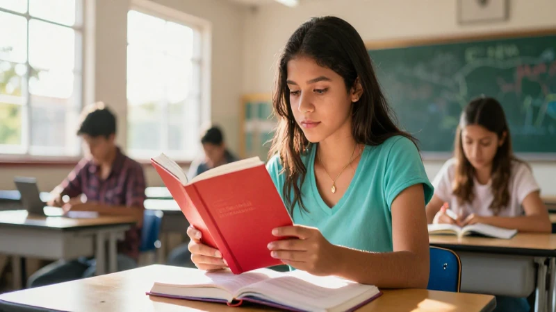 Estudiante mexicano vibrante aprendiendo en aula moderna