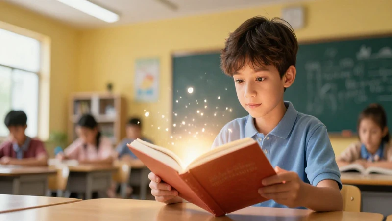Leo y Escribo: Paso 2 para Mejorar tu Lectura Esencial 8 Estudiante concentrado lee libro flotante en aula vibrante