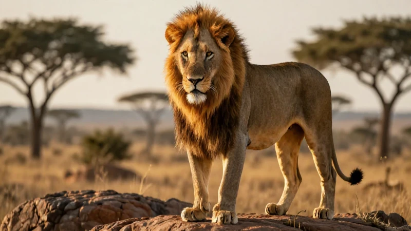Majestuoso león en dramática sabana africana