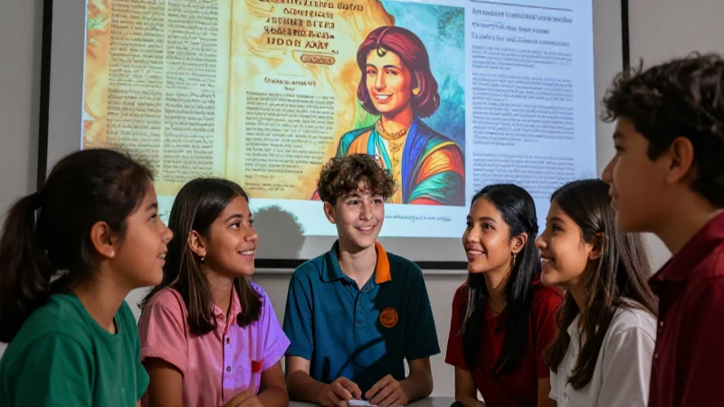 Es accesible para todos la Enciclopedia de Humanidades 3 Estudiantes jóvenes ilustran historia con luz