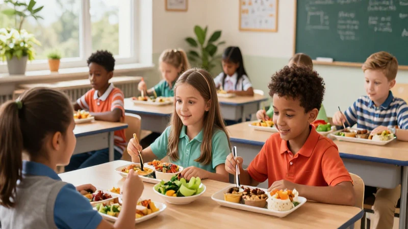Ley de Alimentación Escolar Guatemala: Protocolo y PDF 3 Niños saludables, comida vibrante en clase moderna