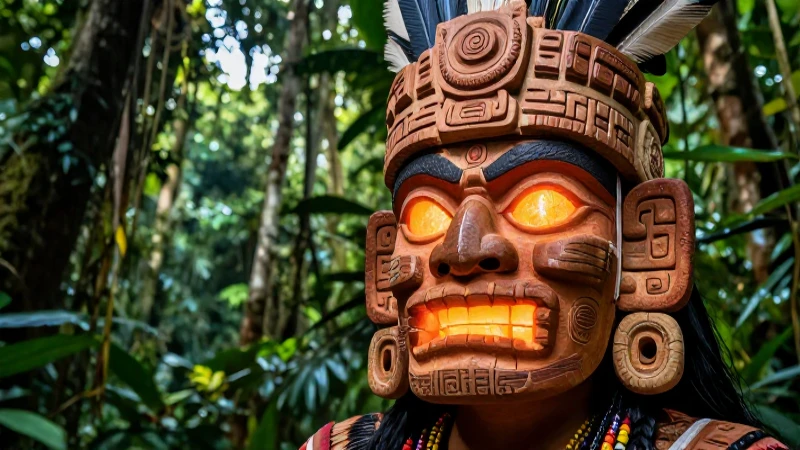 La Leyenda Chiapaneca: Un Relato Místico y Tradicional 3 Figura chiapaneca con reliquia maya en jungla