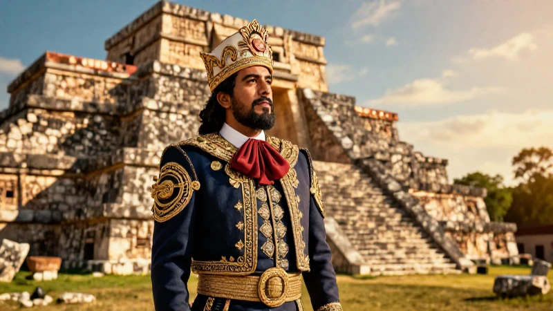 Ilustración regia mexicana en ruinas mesoamericanas