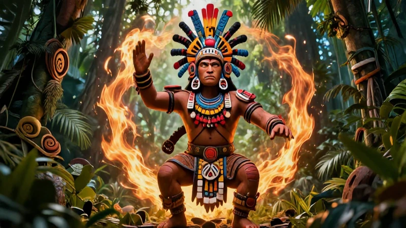 Nahual poderoso en vibrante ritual maya