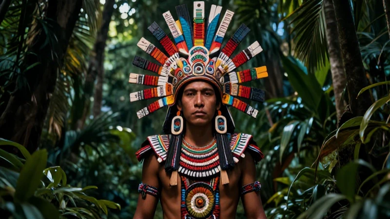 Nahual azteca en la jungla con gran detalle