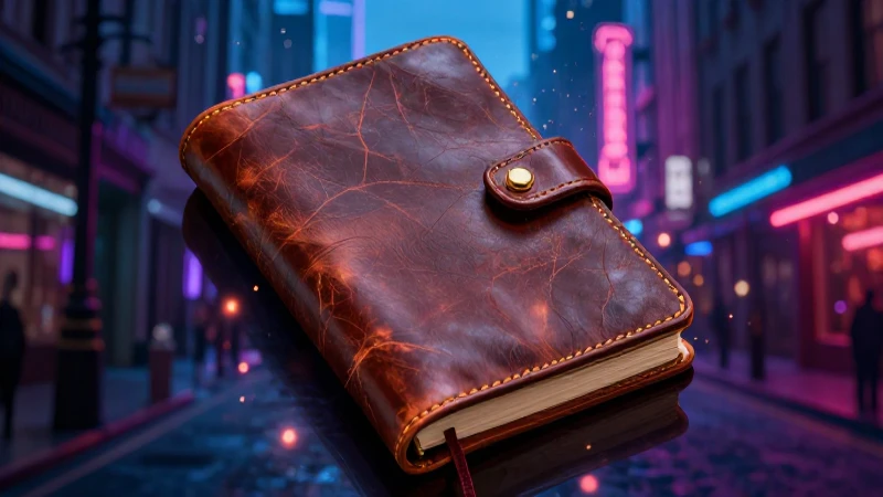 Cuaderno misterioso con atmósfera urbana y toques fantásticos