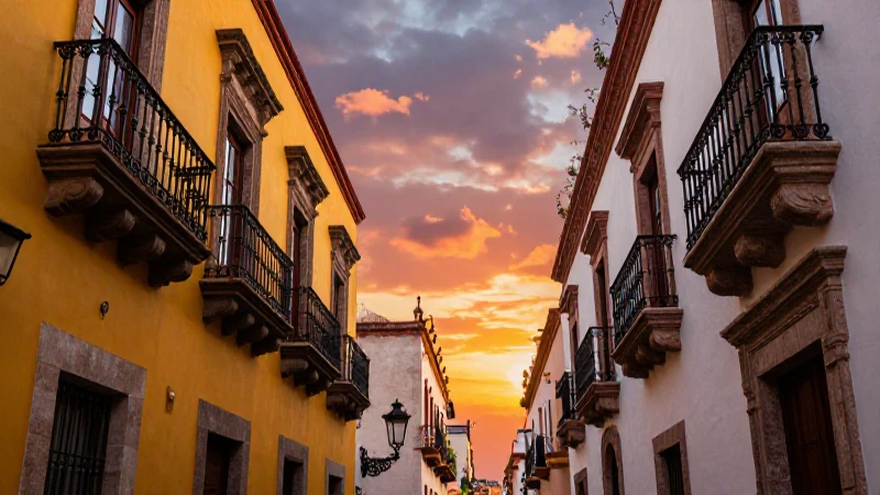 Calle colonial de Querétaro al atardecer