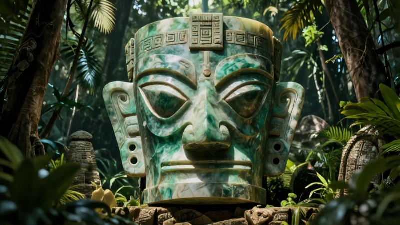 Conoce las leyendas cortas de Yucatán: misterio y tradición 6 Máscara maya de jade en la selva