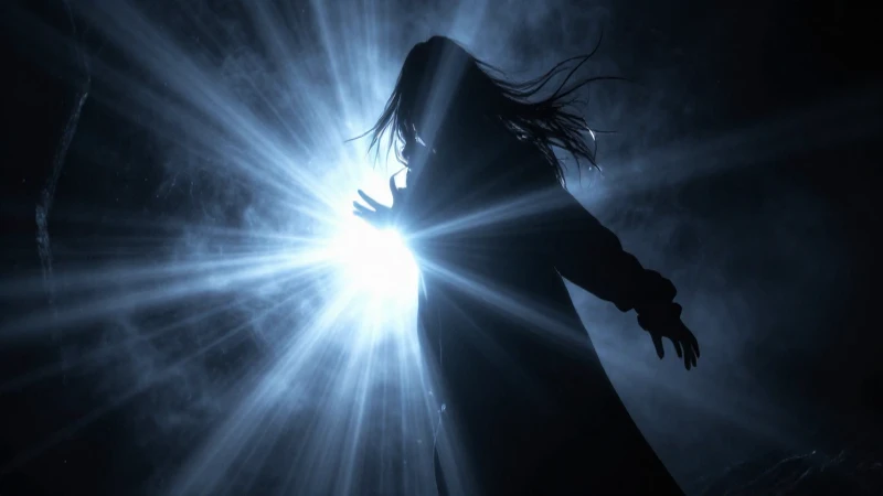 Figura misteriosa en niebla con luz dramática