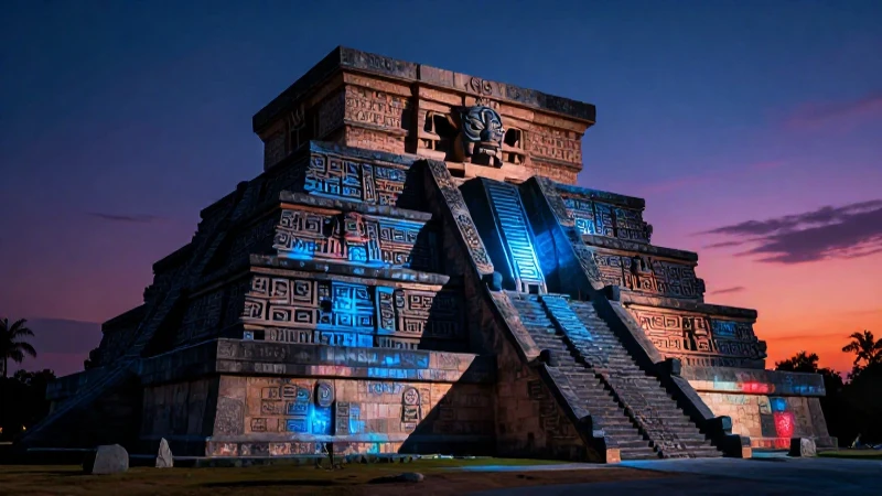 Majestuoso templo azteca, leyendas del pasado