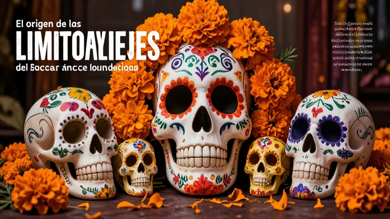 Conoce las Conoce leyendas del día de muertos: ¡Imperdibles! 3 Calaveras vibrantes de azúcar en un fondo otoñal