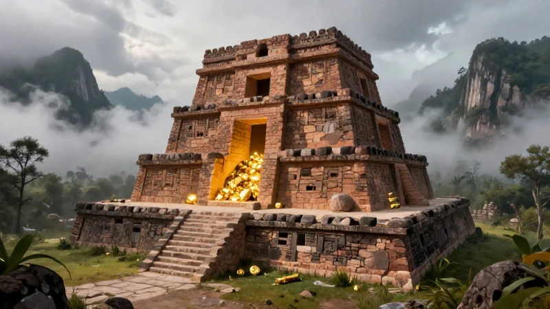 Ruina mexicana misteriosa con oro brillante