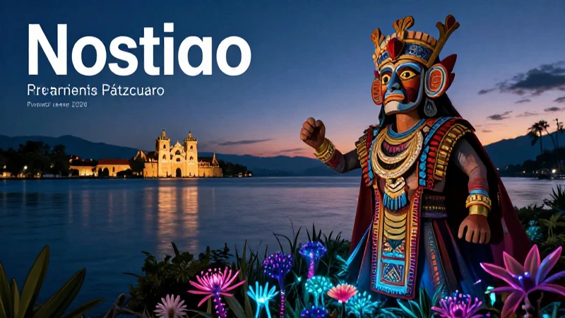 Figura mística michoacana bioluminiscente al atardecer