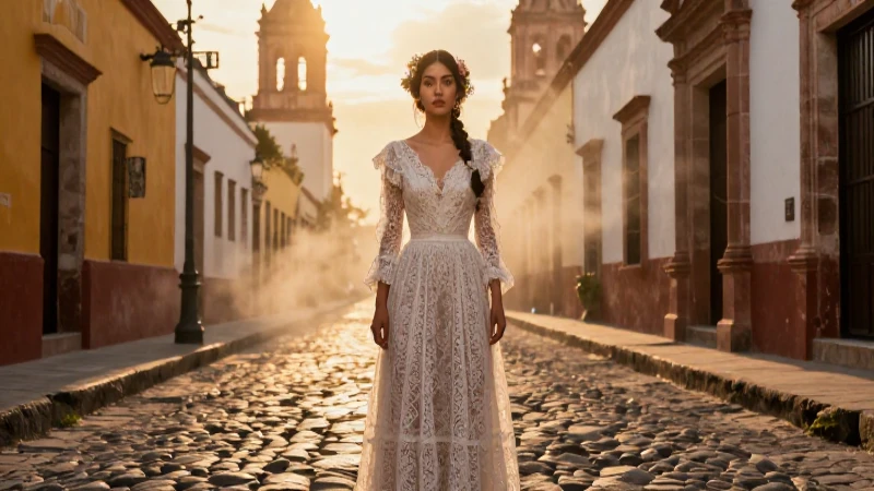 Mujer misteriosa en Morelia bajo luz dramática