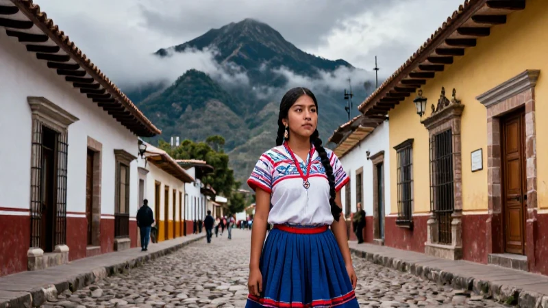 Mujer indígena en San Cristóbal, ambiente místico
