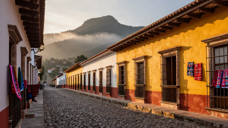 Calle de San Cristóbal, colinas y textiles vibrantes