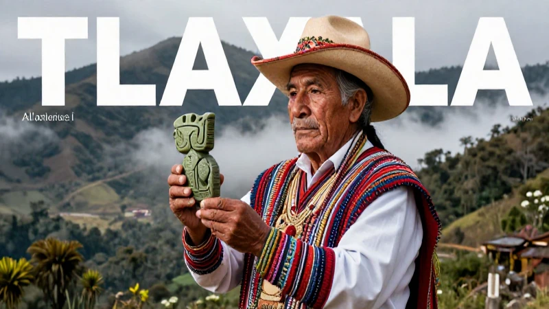 Anciano Tlaxcalteca sosteniendo un artefacto ritual en Tlaxcala