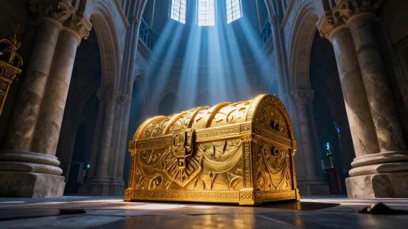 Conoce las misteriosas leyendas de Tuxtla Gutiérrez 4 Tesoro dorado en iglesia antigua bajo luz dramática