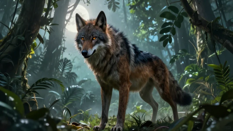 Conoce las misteriosas leyendas de Tuxtla Gutiérrez 6 Lobo majestuoso en neblina dramática de selva
