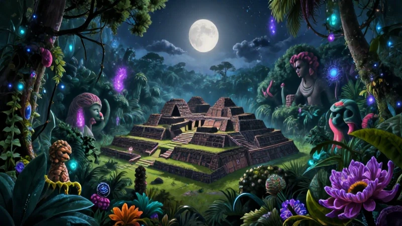 Ruinas incas místicas bajo luz lunar mística