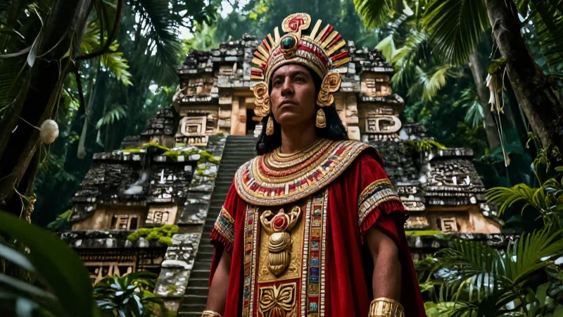 Explora los misterios y mitos de las leyendas yucatecas con Conoce tradiciones 3 Sacerdote maya poderoso en ruinas de la selva