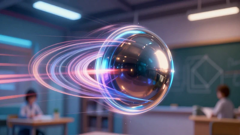Es una esfera metálica futurista y abstracta
