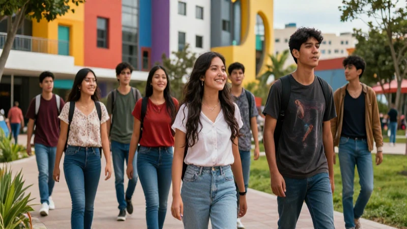 Estudiantes mexicanos disfrutan un parque urbano moderno y vibrante