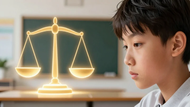 Estudiante enfocado, simbolizando justicia y educación