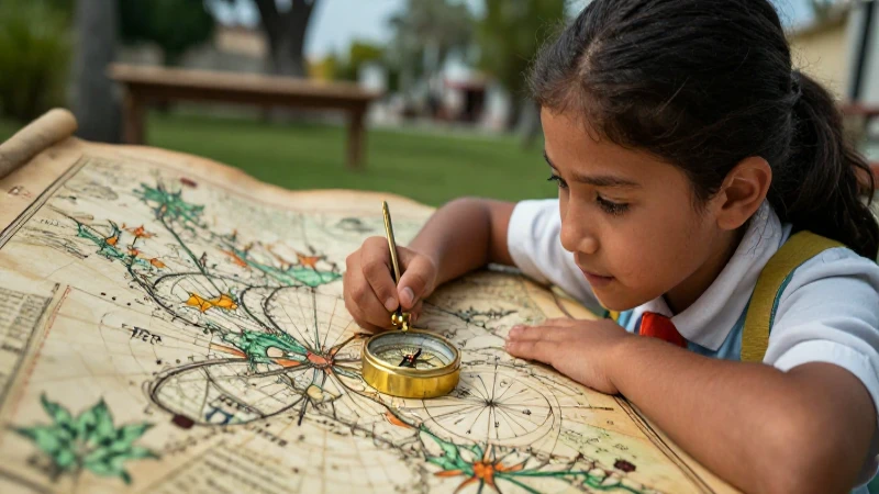 Niño curioso estudia historia de exploración