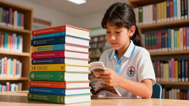 Estudiante mexicano en biblioteca con libros
