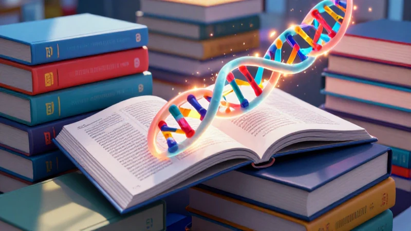 Libros de ciencia vibrantes con ADN resplandeciente