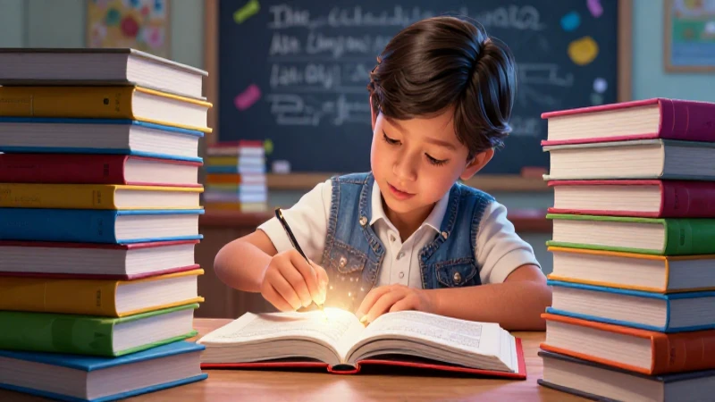 Niño mexicano aprende con libros vibrantes