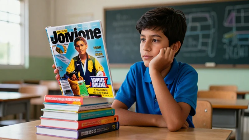 Joven estudiante con libro luminoso en aula moderna