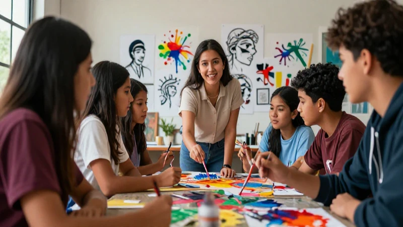 Potencia tu creatividad: libro de artes visuales para 2º de secundaria 3 Estudiantes y profesor crean arte moderno