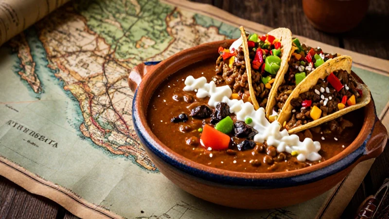 Mole y tacos mexicanos en vibrante fotografía cinematográfica