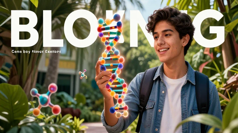 Estudiante mexicano sostiene molécula de ADN brillante
